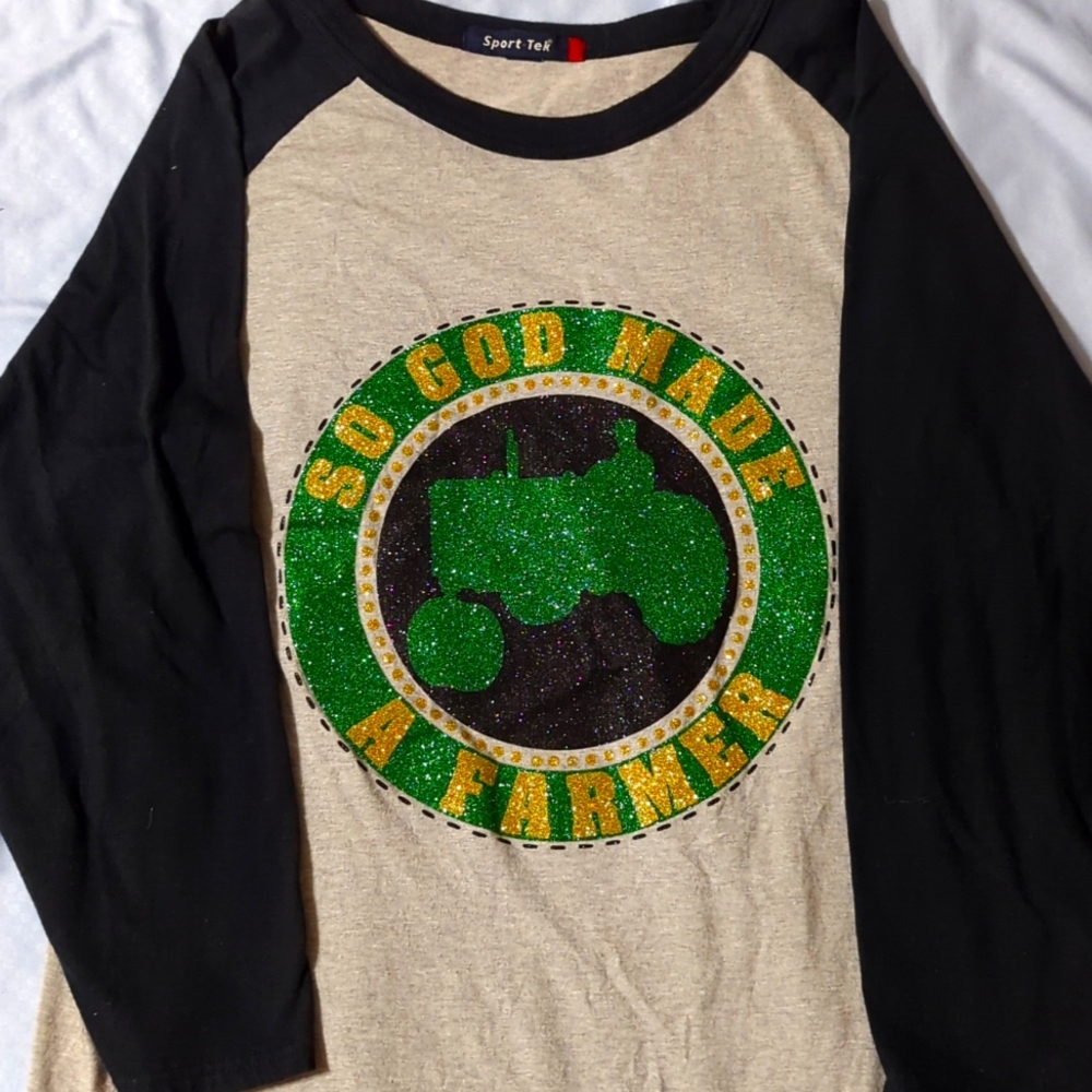 Size Large Raglan Jersey Embossed with "So God Made a Farmer"